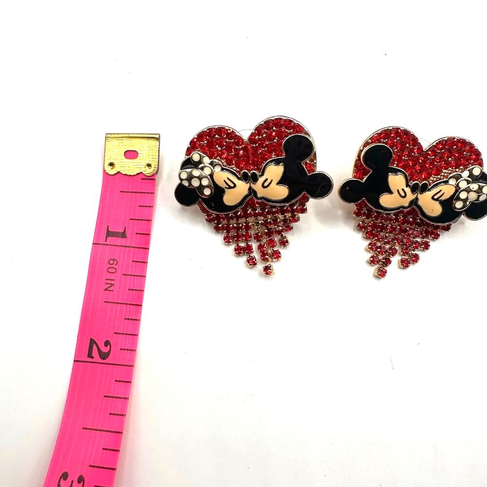 Disney BaubleBar Mickey & Minnie Mouse Love Heart Pierced Earring Red Gold - Picture 2 of 6